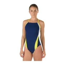 Speedo Launch Splice Endurance Cross Back -Swimming Gear Shop 8191409 navy gold front 2