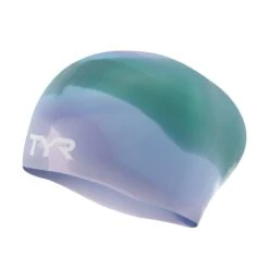 TYR Tiedye Long Hair Youth Cap -Swimming Gear Shop lcsljrtd purple green 1